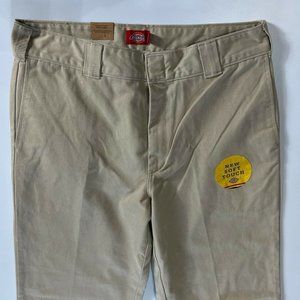 Dickies Juniors Cropped Work Pants Relaxed High Rise Khakis Tan Size 13/31